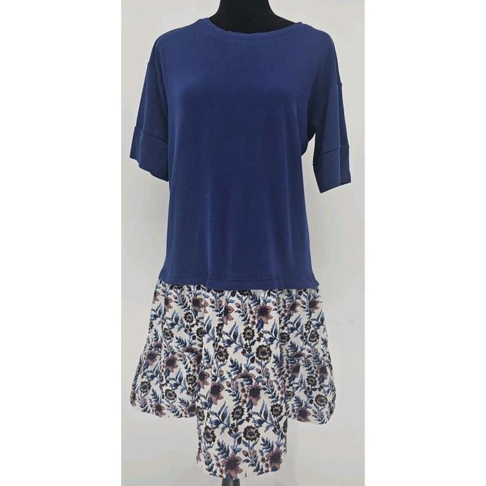 Anthropologie‎ Embroidered Twofer Dress XS Blue Burgundy Floral